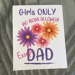 Metal Floral Girls Only Wall Sign - Purple and Orange